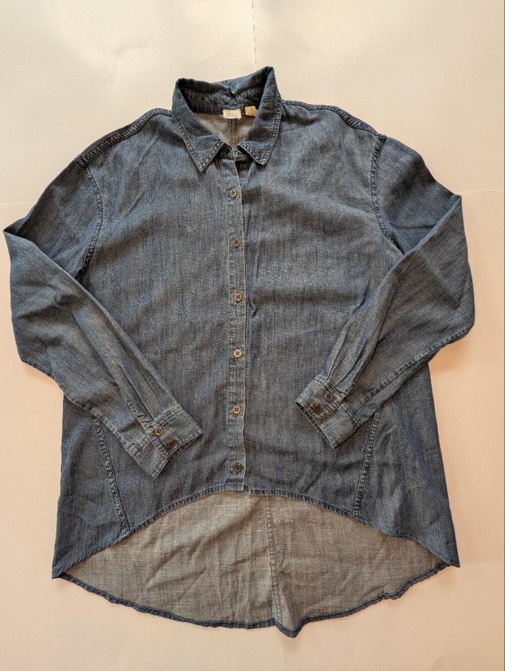 Eileen Fisher The Fisher Project Chambray Denim Hi-Low Hem Shirt, Size XS